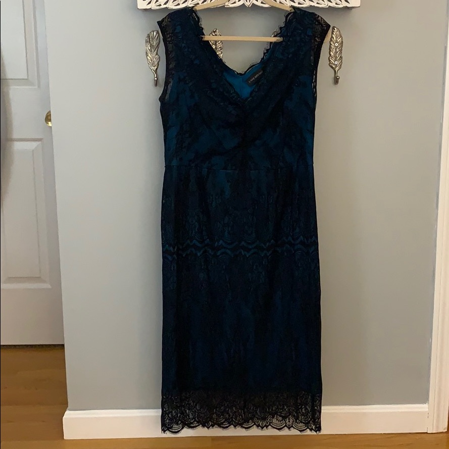 Lane Bryant Teal Dress With Black Lace Overlay
